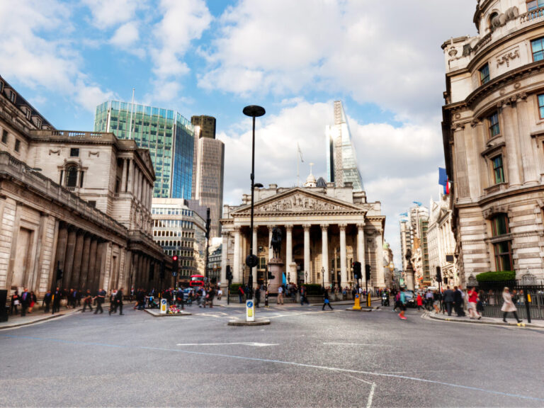 Bank of England, the Royal Exchange in London, the UK.
